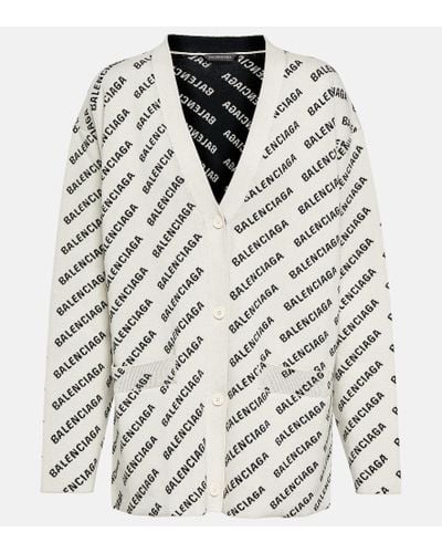 Balenciaga Cardigan mit Logo-Print - Natur