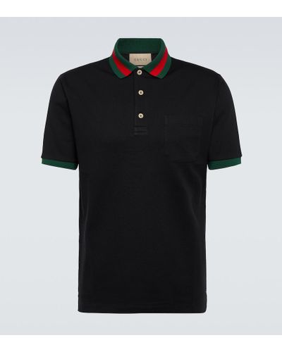 Gucci Cotton Piquet Polo With Web Collar - Black