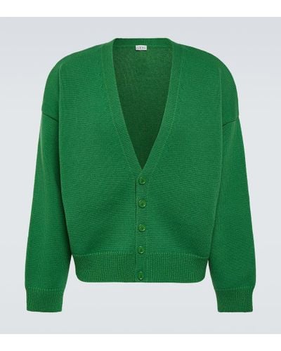Loewe Cardigan in misto lana a coste con logo applicato - Verde