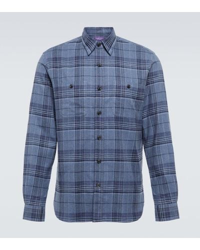 Ralph Lauren Purple Label Checked Cotton Twill Shirt - Blue