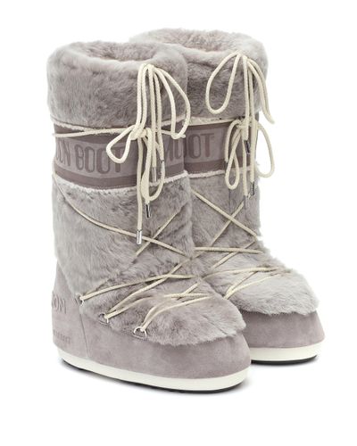 Yves Salomon X Moon Boot Shearling Snow Boots - Grey