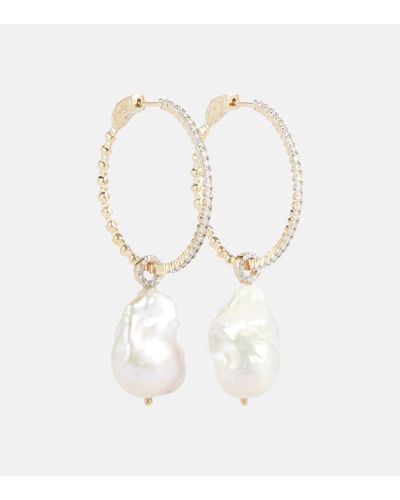 Mateo 14kt Gold Hoop Earrings With Baroque Pearls And Diamonds - White