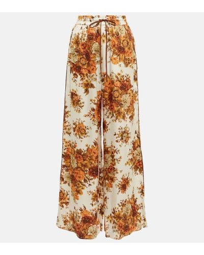 ALÉMAIS Pantalones Derby anchos de seda floral - Multicolor