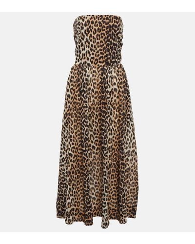 Ganni Leopard-print Cotton Midi Dress - Natural