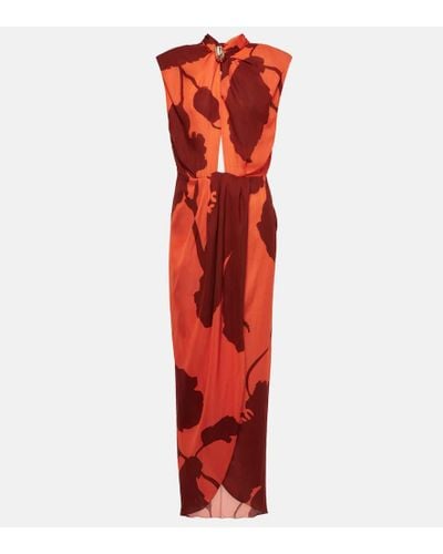 Johanna Ortiz Cutout Floral Silk Maxi Dress - Red