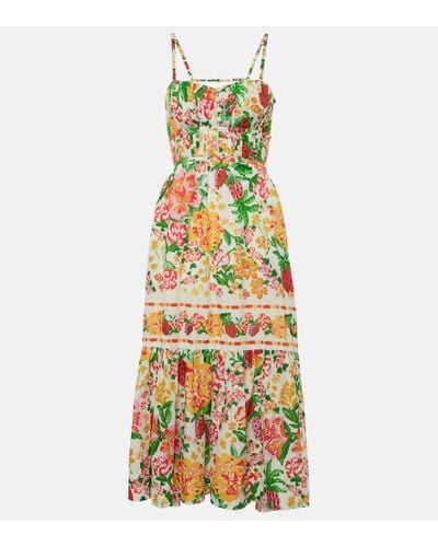 FARM Rio Floral Sketch Cotton Midi Dress - Metallic