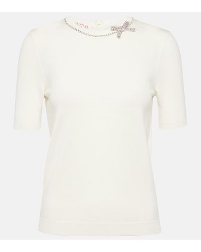 Valentino Embellished Virgin Wool Sweater - White