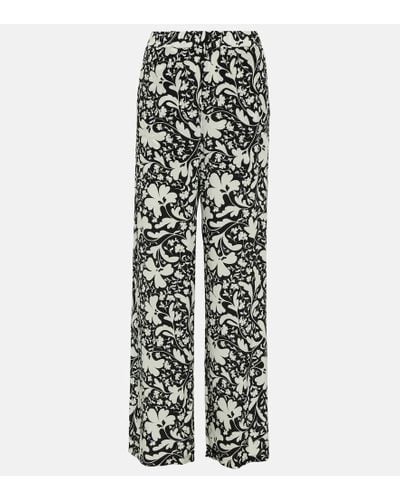 Stella McCartney Pantalones anchos de seda estampados - Blanco