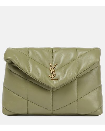 Saint Laurent Puffer Small Leather Clutch - Green