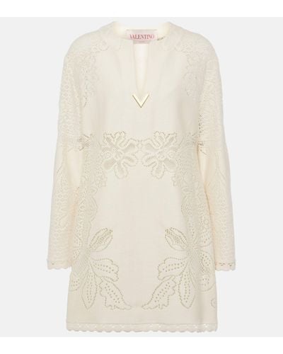 Valentino Guipure Lace-trimmed Cotton-blend Minidress - Natural