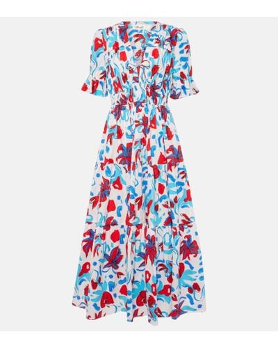 Diane von Furstenberg Vestido largo Avery de algodon floral - Azul