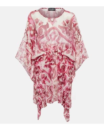 Dolce & Gabbana Caftan de chifon de seda estampado - Rosa