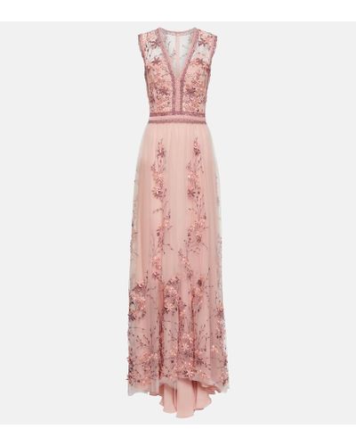 Costarellos Bestickte Robe Eva aus Tuell - Pink