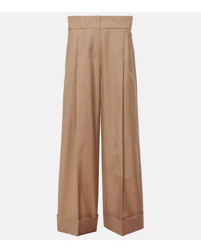 Max Mara Pleated Cotton-blend Twill Wide-leg Trousers - Brown