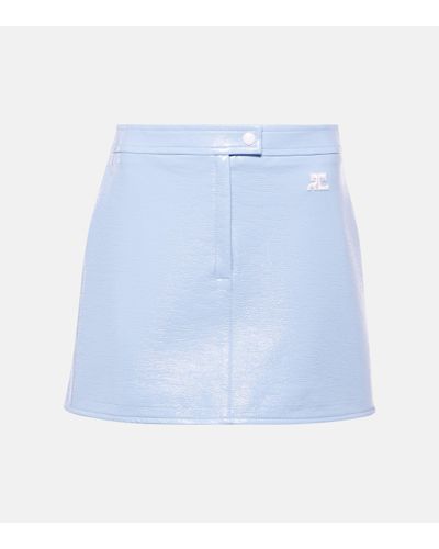 Courreges Mini-jupe en coton melange a logo - Bleu
