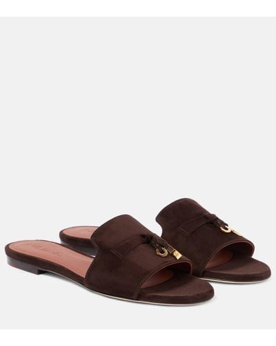Loro Piana Summer Charms Suede Slides - Brown