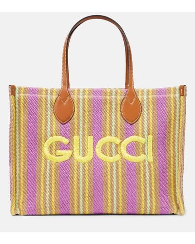 Gucci Striped Leather-trimmed Tote Bag - Pink