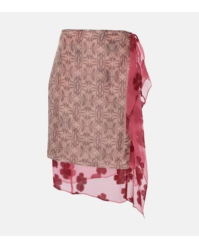 Dries Van Noten Printed Silk-blend Muslin Wrap Skirt - Pink