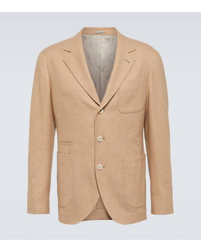 Brunello Cucinelli Wool, Cashmere, And Silk Twill Blazer - Natural