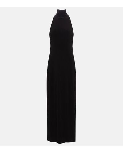 Norma Kamali Halter Turtle Side Slit Gown - Black