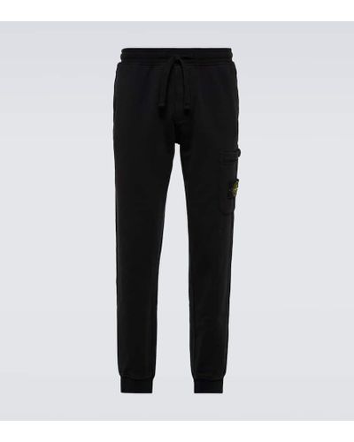 Stone Island Pantalones cargo en felpa de algodon - Negro