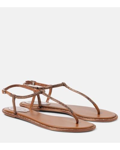 Rene Caovilla Diana Satin And Leather Thong Sandals - Brown