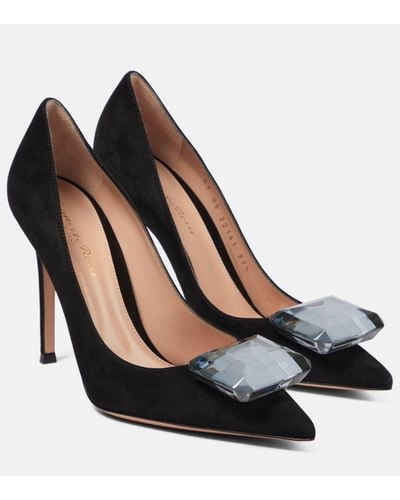 Gianvito Rossi Jaipur Embellished Suede Court Shoes - Black