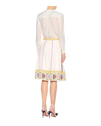 Tory Burch Adriana Embroidered Cotton Skirt - White