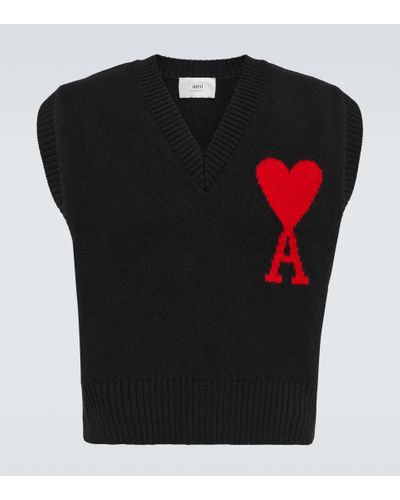 Ami Paris Ami De Cour Wool Sweater Vest - Black