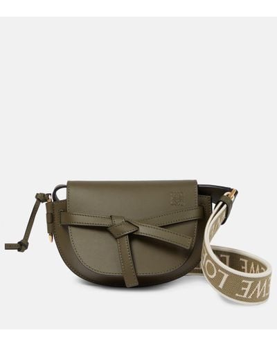 Loewe Gate Mini Schultertasche Aus Leder Mit Besatz Aus Canvas Mit Jacquard-muster - Grün