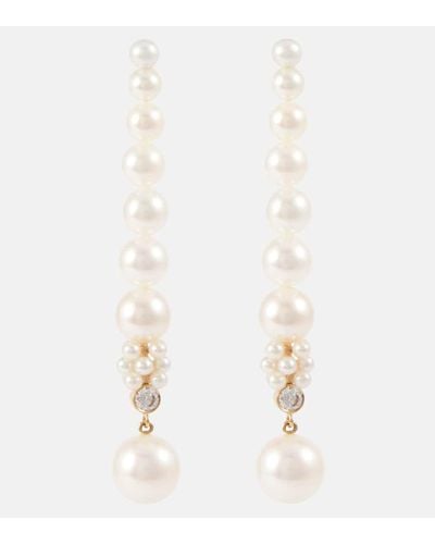 Sophie Bille Brahe Sienna Reve 14kt Gold Earrings With Diamonds And Pearls - White