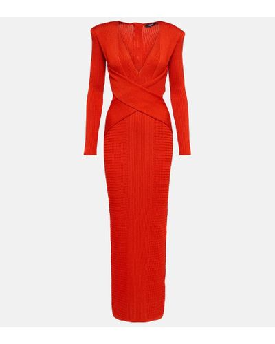 Balmain Plunge-neck Maxi Dress - Red