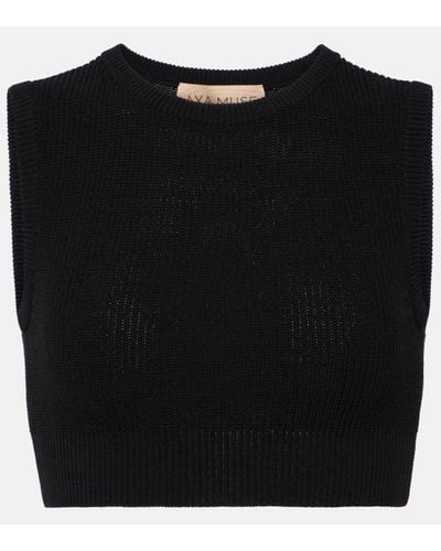 AYA MUSE Ribbed-knit Cotton-blend Crop Top - Black