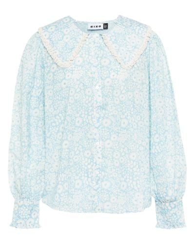 RIXO London Bedruckte Bluse Misha aus Baumwolle - Blau