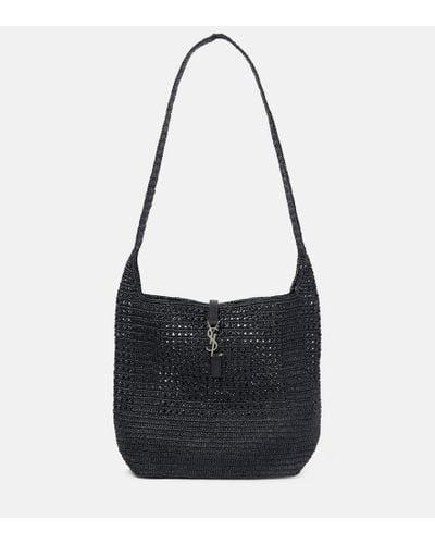Saint Laurent Le 5 A 7 Medium Raffia Shoulder Bag - Black