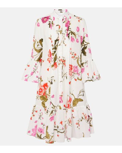 Erdem Floral Cotton Seersucker Shirt Dress - White