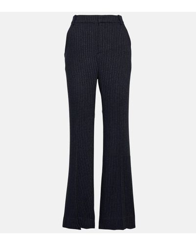 Vince Pinstripe Flannel Straight Trousers - Blue