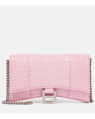 Balenciaga Hourglass Leather Wallet On Chain - Pink