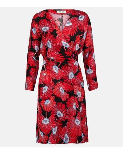 Diane von Furstenberg Mikah Printed Satin Wrap Dress - Red