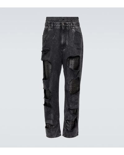 Dolce & Gabbana Logo Distressed Straight Jeans - Black