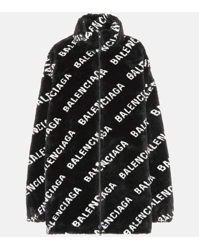 Balenciaga Manteau imprimé en fourrure synthétique - Noir
