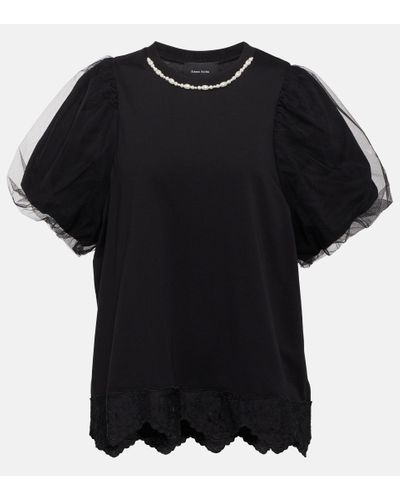 Simone Rocha T-shirt in cotone con perle bijoux - Nero