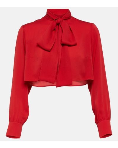Gucci Blusa in georgette di seta con fiocco - Rosso