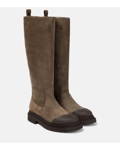 Brunello Cucinelli Embellished Suede Knee-high Boots - Brown