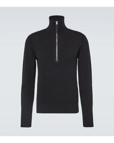 Tom Ford Wool And Cashmere-blend Half-zip Sweater - Black