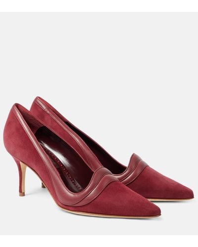 Manolo Blahnik Ajarafa 70 Suede And Leather Court Shoes - Red