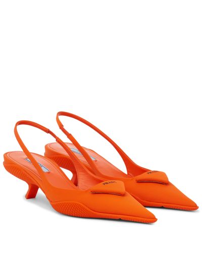 Prada Nylon Slingback Court Shoes - Orange