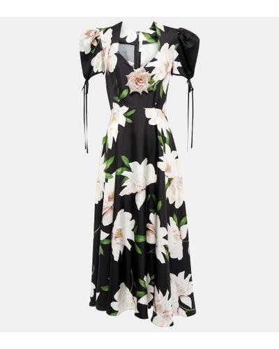 Rodarte Floral Silk Twill Midi Dress - Black
