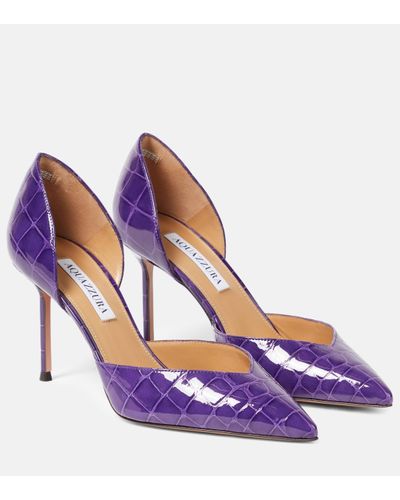 Aquazzura Up Town 85 Croc-effect Leather Court Shoes - Purple