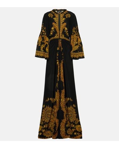 Etro Robe longue en soie à imprimé cachemire - Noir